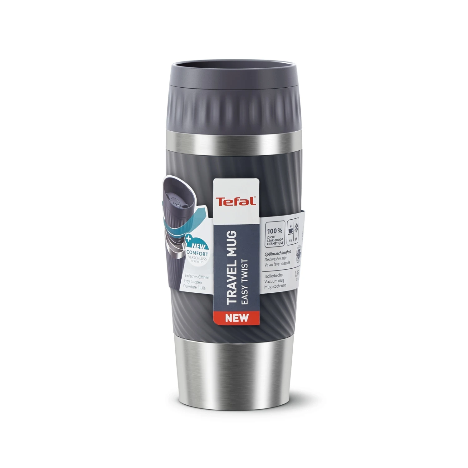 Tefal Travel Mug Easy Twist Isoleerbeker Antraciet 4 Tefal Travel Mug Easy Twist Isoleerbeker Antraciet - Afbeelding 2
